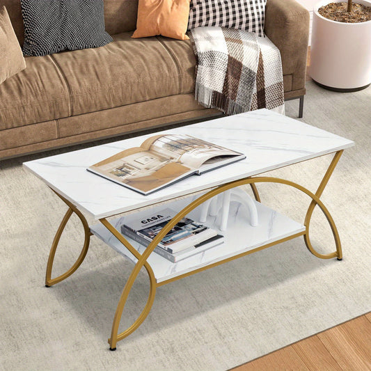 LIFEZEAL 2-Tier Faux Marble Coffee Table Rectangular Accent Table