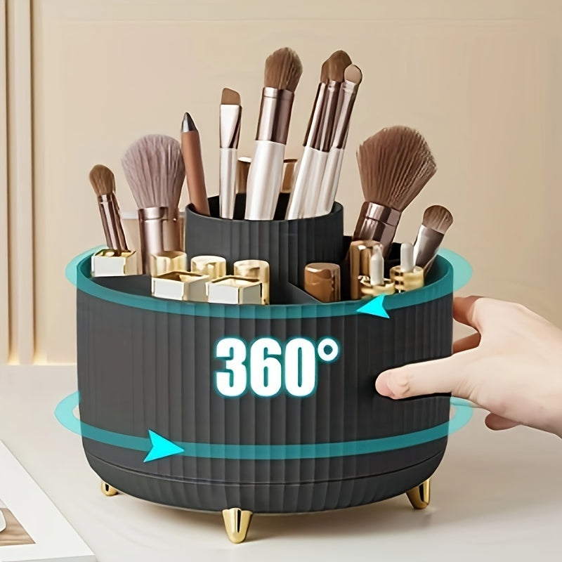 360° Rotating Makeup Brush Storage Box - 5-Compartment Large