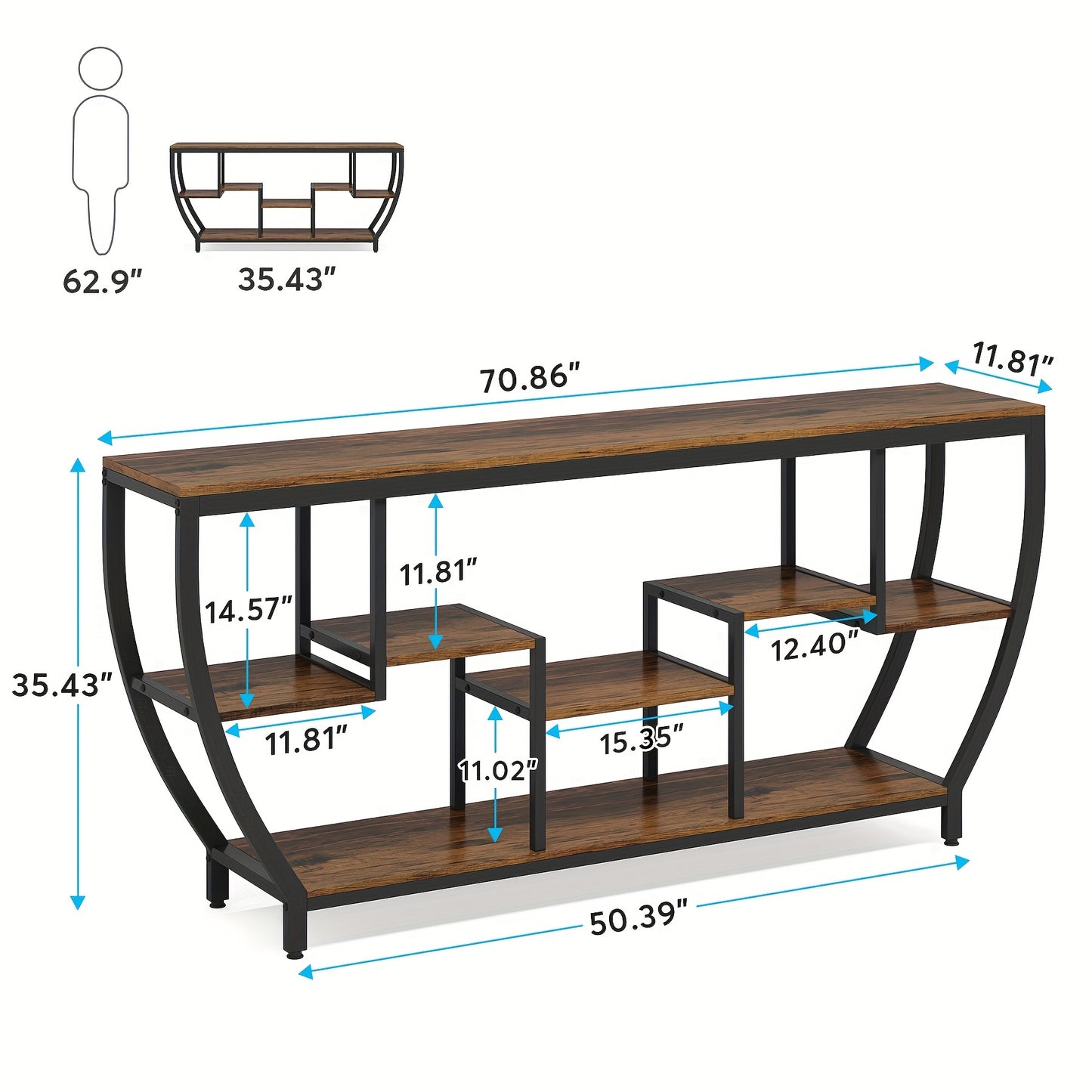 LITTLE TREE 70.9 Inch Long Sofa Table with Shelves